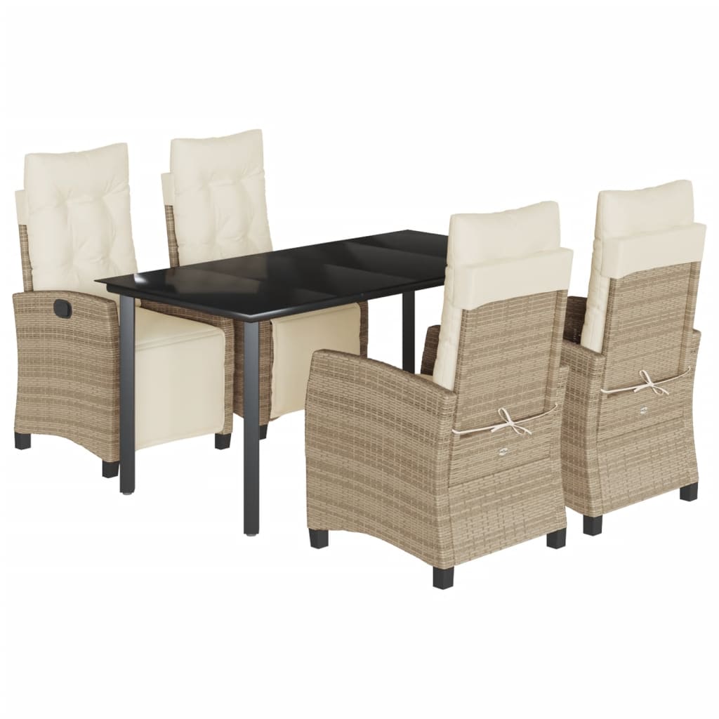 vidaXL 5-tlg. Garten-Essgruppe mit Kissen Beige Poly Rattan