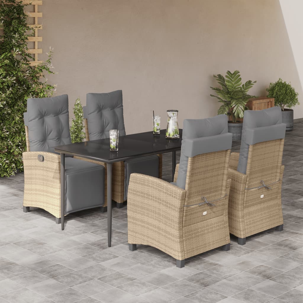 5-tlg. Garten-Essgruppe mit Kissen Beigemischung Poly Rattan