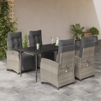 vidaXL 5-tlg. Garten-Essgruppe mit Kissen Hellgrau Poly Rattan