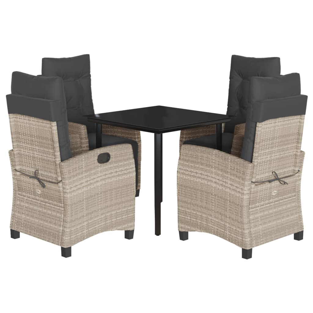 vidaXL 5-tlg. Garten-Essgruppe mit Kissen Hellgrau Poly Rattan