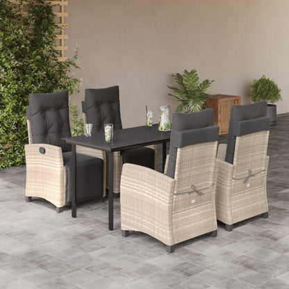vidaXL 5-tlg. Garten-Essgruppe mit Kissen Hellgrau Poly Rattan