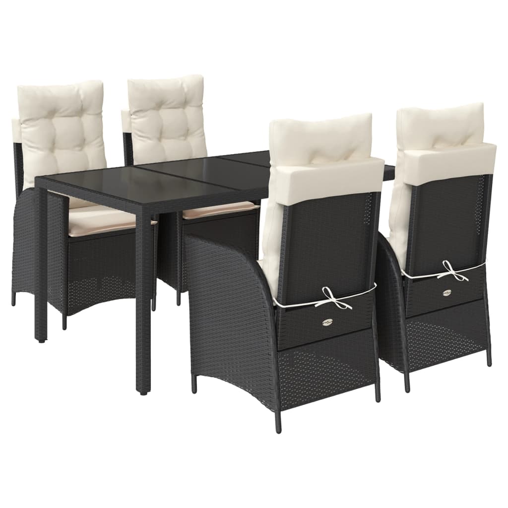 vidaXL 5-tlg. Garten-Essgruppe mit Kissen Schwarz Poly Rattan