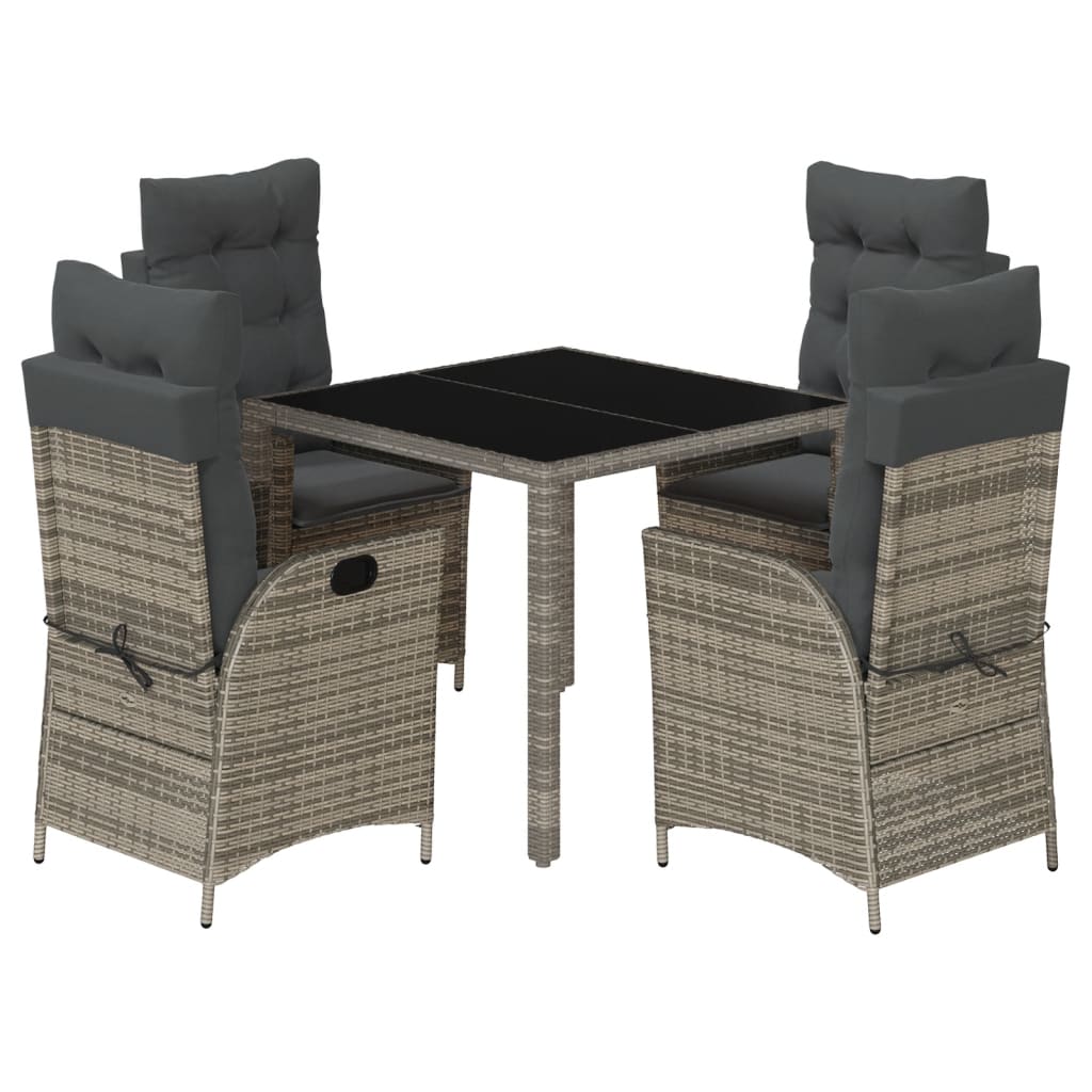 vidaXL 5-tlg. Garten-Essgruppe mit Kissen Grau Poly Rattan