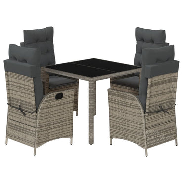 vidaXL 5-tlg. Garten-Essgruppe mit Kissen Grau Poly Rattan