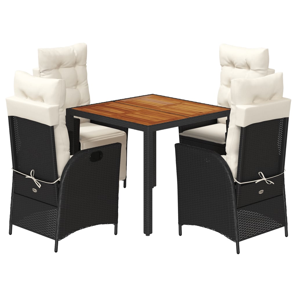 vidaXL Salle à manger de jardin 5 pcs avec coussins Résine tressée Noir