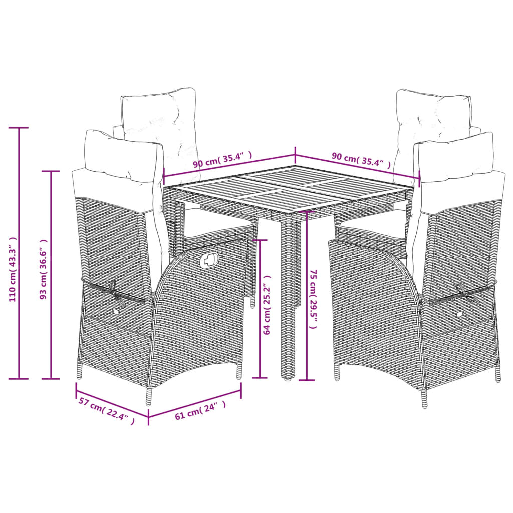 vidaXL Salle à manger de jardin 5 pcs avec coussins Résine tressée Noir