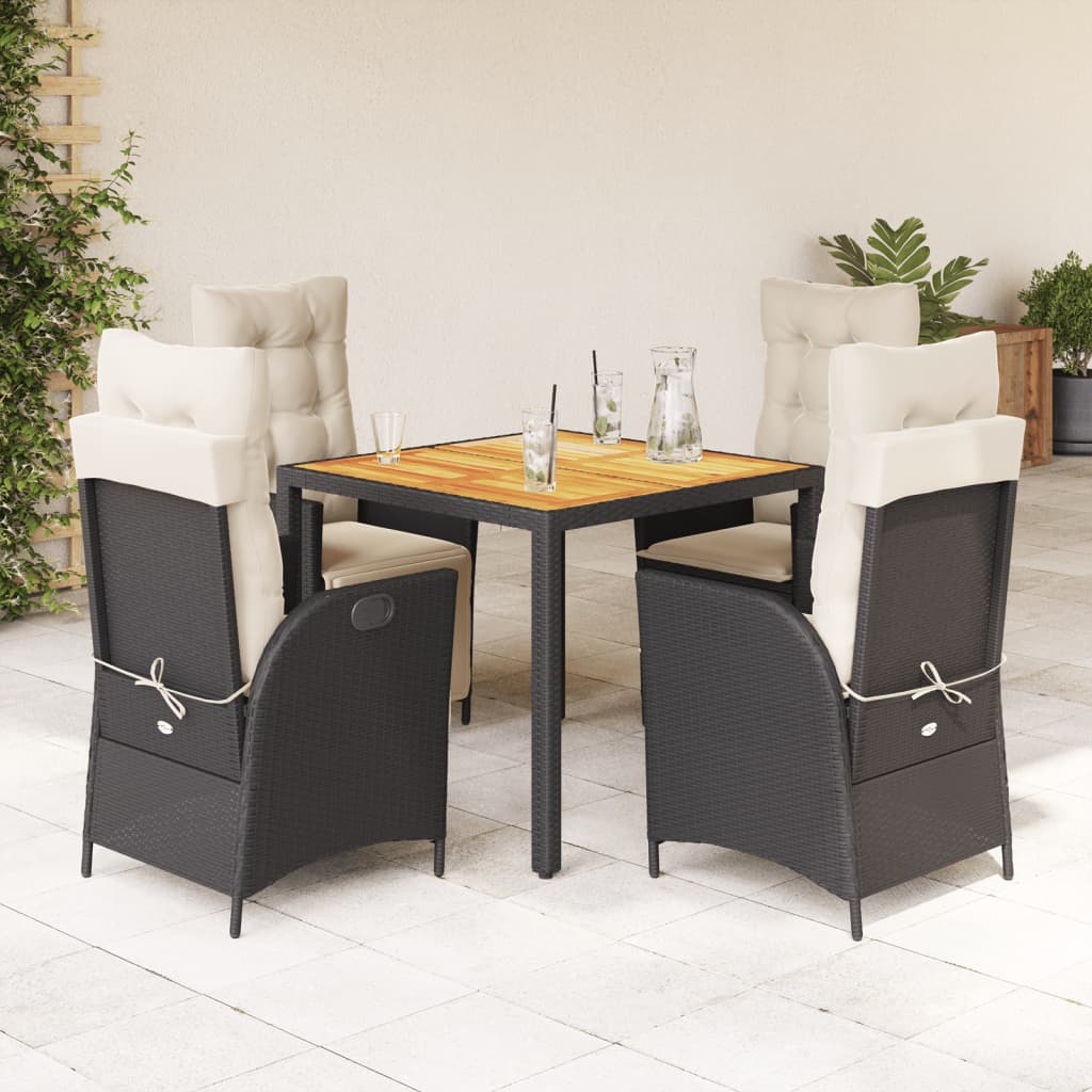vidaXL Salle à manger de jardin 5 pcs avec coussins Résine tressée Noir