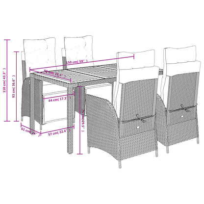 vidaXL 5-tlg. Garten-Essgruppe mit Kissen Schwarz Poly Rattan