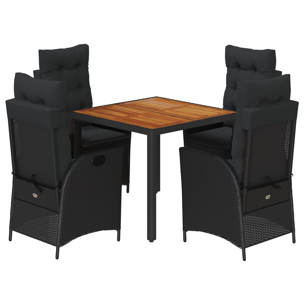 vidaXL 5-tlg. Garten-Essgruppe mit Kissen Schwarz Poly Rattan