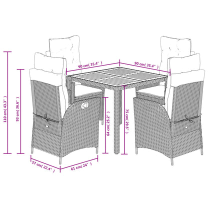 vidaXL 5-tlg. Garten-Essgruppe mit Kissen Grau Poly Rattan