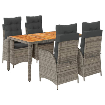 vidaXL 5-tlg. Garten-Essgruppe mit Kissen Grau Poly Rattan