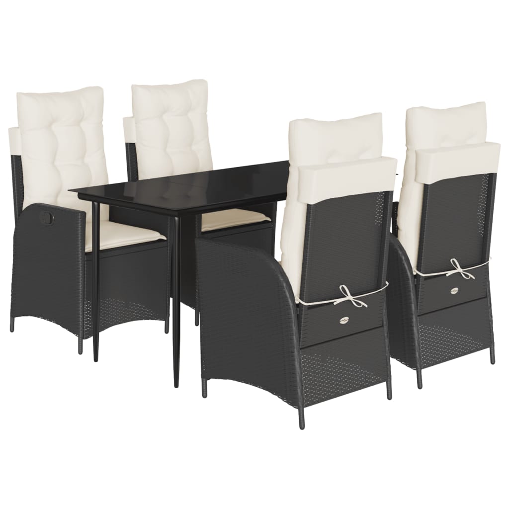vidaXL 5-tlg. Garten-Essgruppe mit Kissen Schwarz Poly Rattan