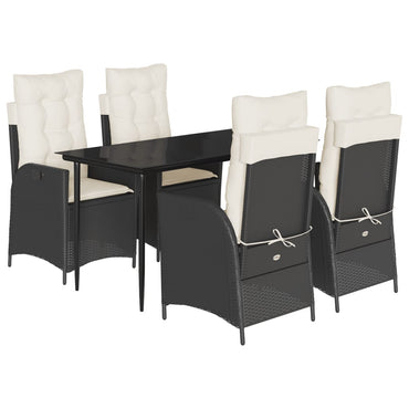 vidaXL 5-tlg. Garten-Essgruppe mit Kissen Schwarz Poly Rattan