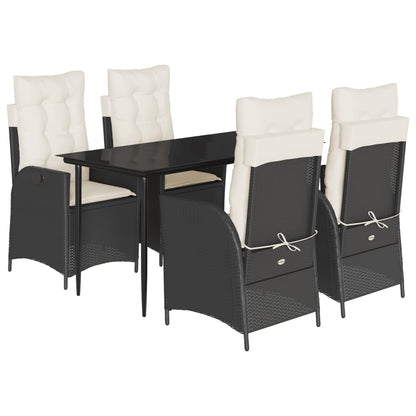 vidaXL 5-tlg. Garten-Essgruppe mit Kissen Schwarz Poly Rattan