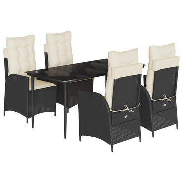vidaXL 5-tlg. Garten-Essgruppe mit Kissen Schwarz Poly Rattan