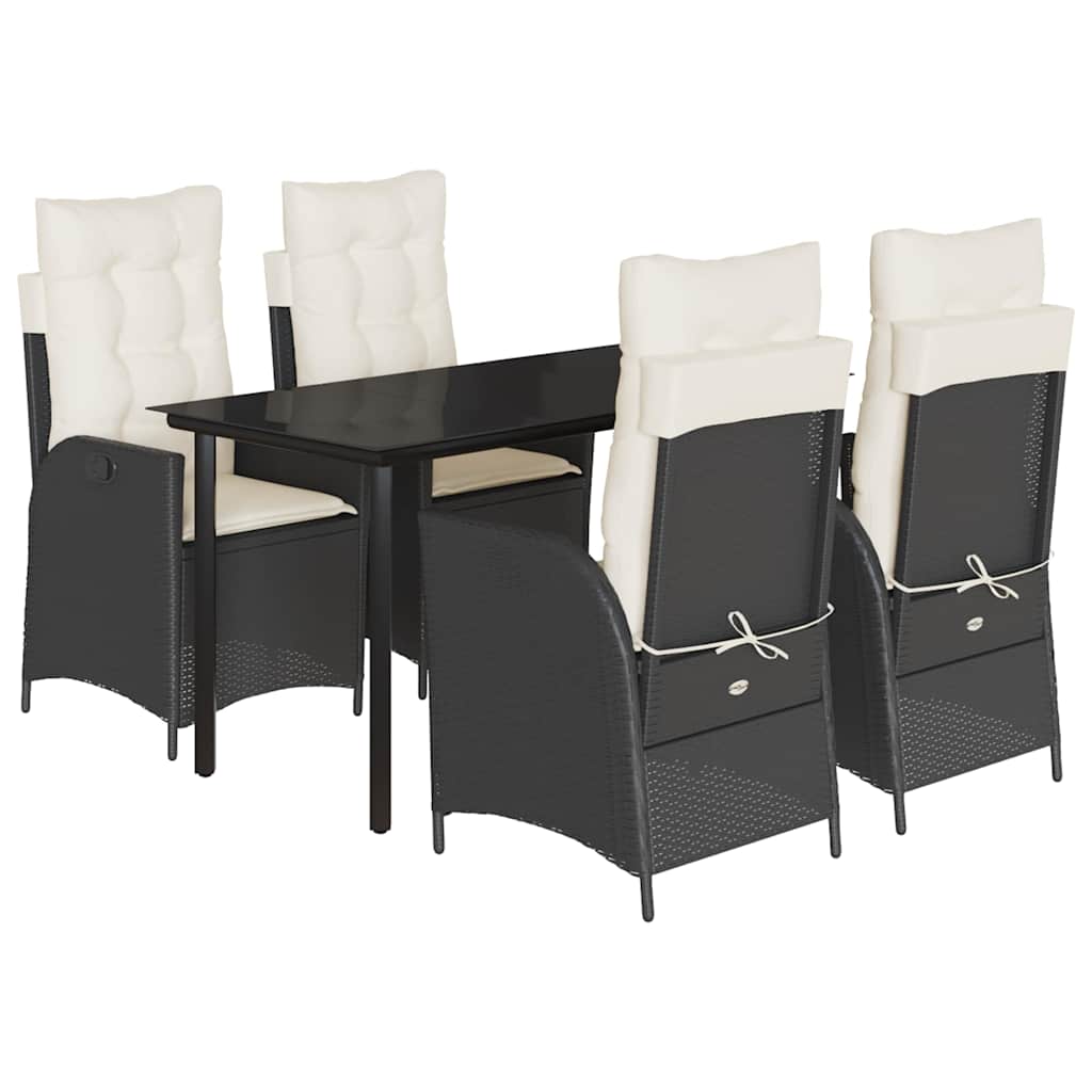 vidaXL 5-tlg. Garten-Essgruppe mit Kissen Schwarz Poly Rattan