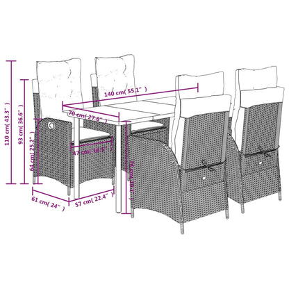 vidaXL 5-tlg. Garten-Essgruppe mit Kissen Schwarz Poly Rattan