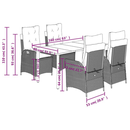 vidaXL 5-tlg. Garten-Essgruppe mit Kissen Schwarz Poly Rattan