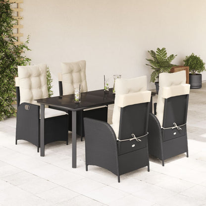 vidaXL 5-tlg. Garten-Essgruppe mit Kissen Schwarz Poly Rattan