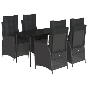 vidaXL 5-tlg. Garten-Essgruppe mit Kissen Schwarz Poly Rattan