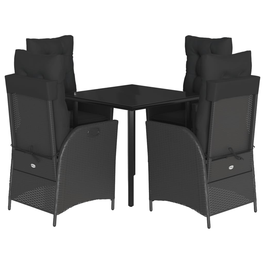 vidaXL 5-tlg. Garten-Essgruppe mit Kissen Schwarz Poly Rattan