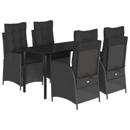 vidaXL 5-tlg. Garten-Essgruppe mit Kissen Schwarz Poly Rattan