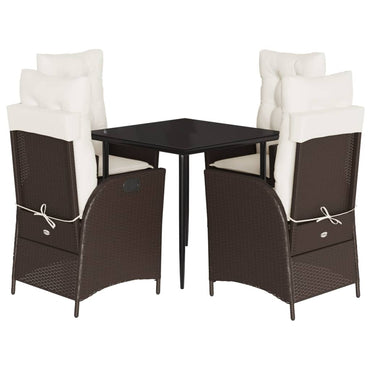 vidaXL 5-tlg. Garten-Essgruppe mit Kissen Braun Poly Rattan