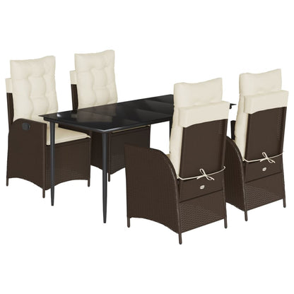 vidaXL 5-tlg. Garten-Essgruppe mit Kissen Braun Poly Rattan
