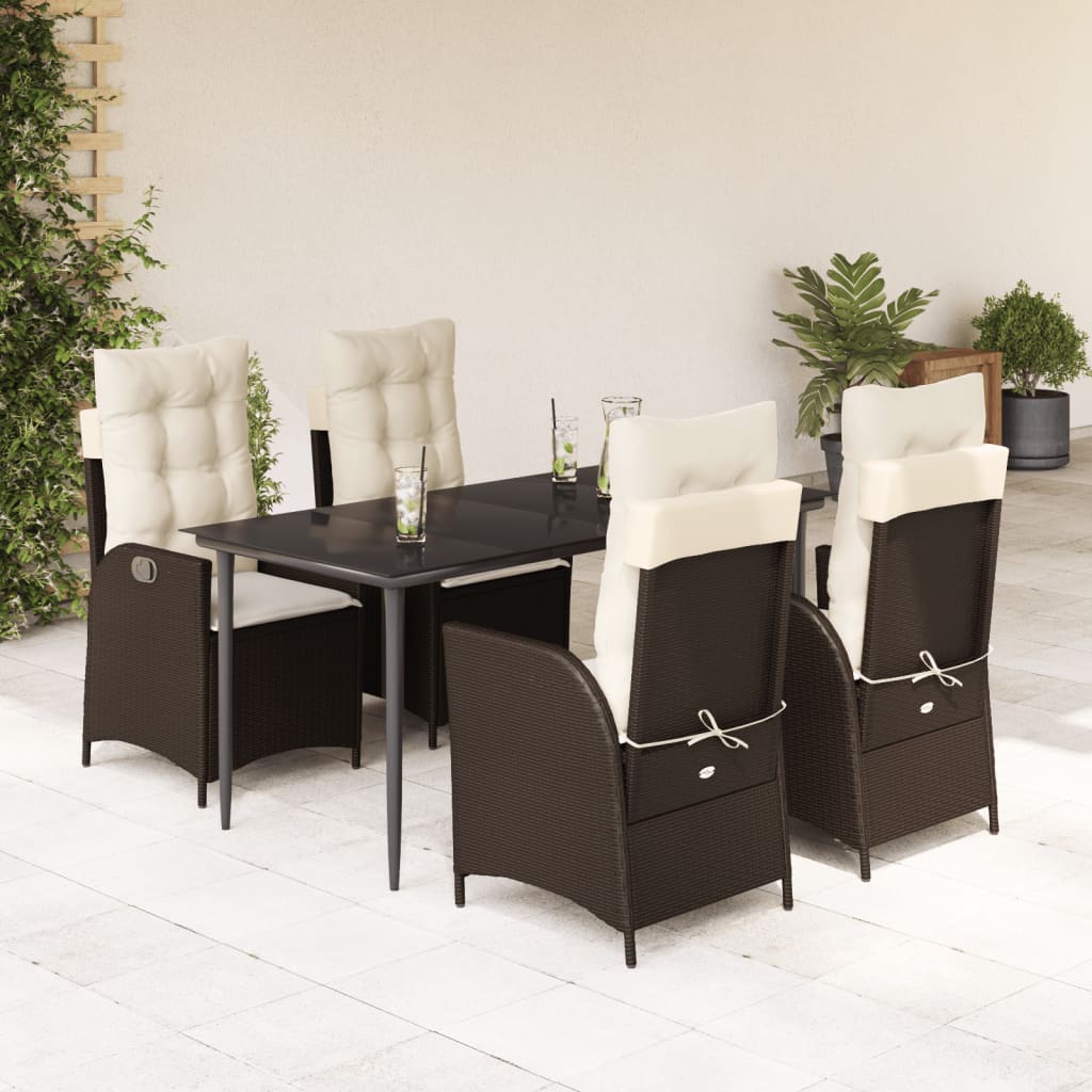 vidaXL 5-tlg. Garten-Essgruppe mit Kissen Braun Poly Rattan