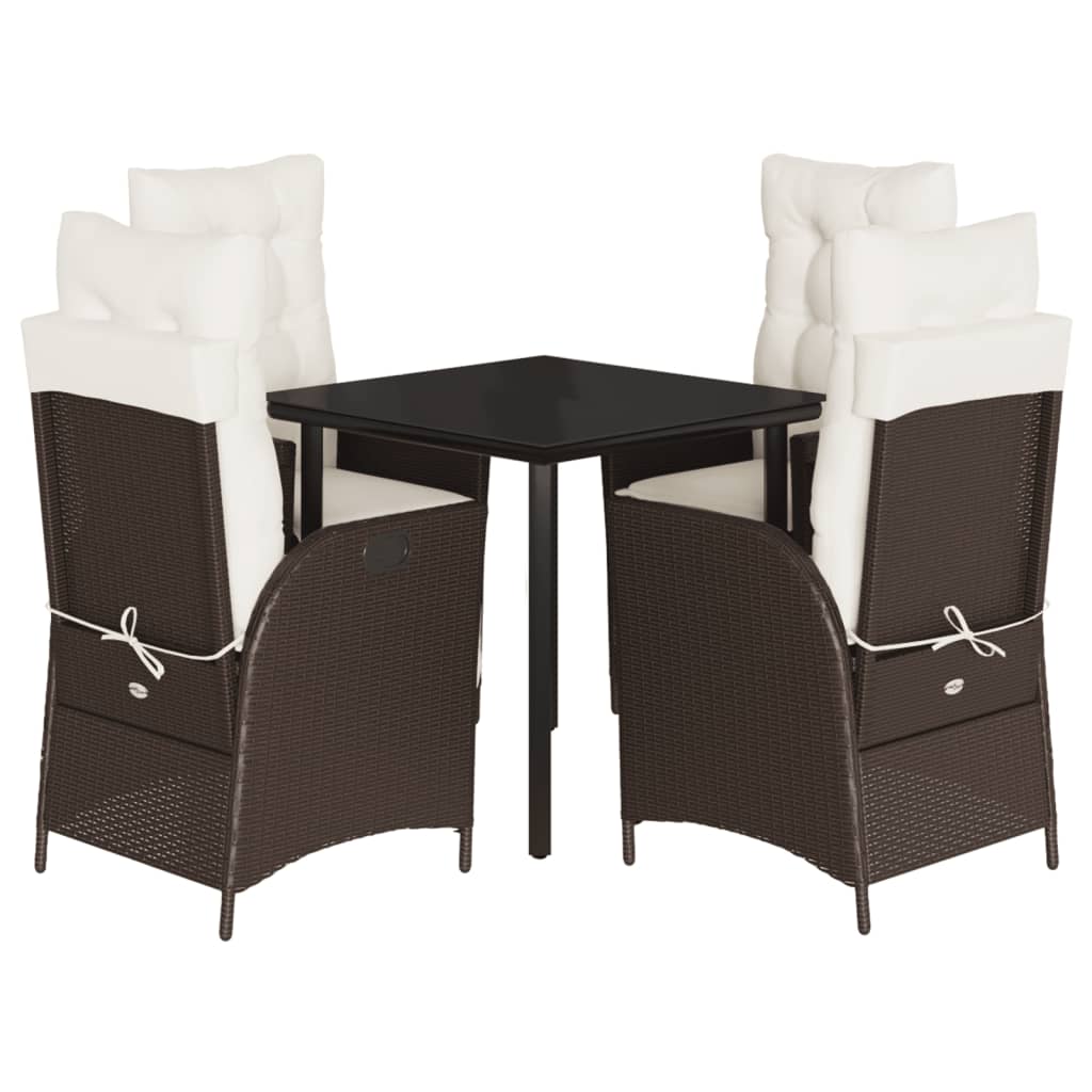 vidaXL Ensemble repas de jardin 5 pcs avec coussins résine tressée marron