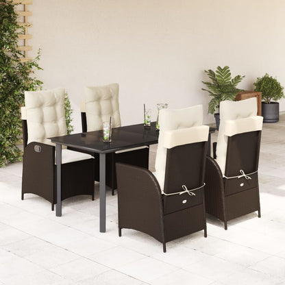 vidaXL 5-tlg. Garten-Essgruppe mit Kissen Braun Poly Rattan
