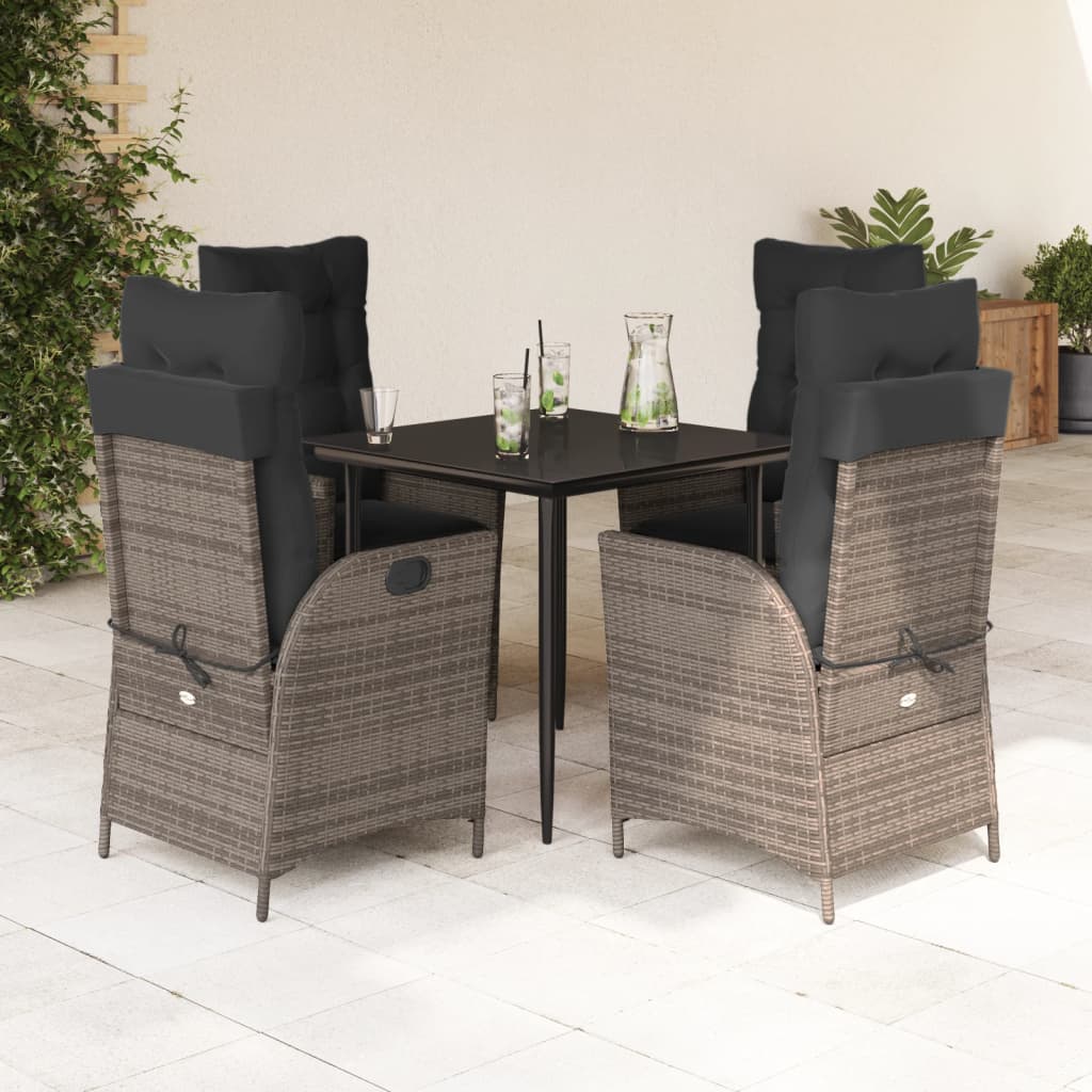 vidaXL 5-tlg. Garten-Essgruppe mit Kissen Grau Poly Rattan