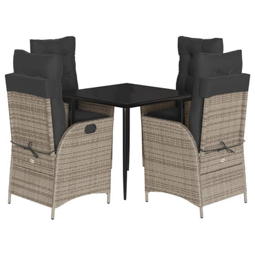 vidaXL 5-tlg. Garten-Essgruppe mit Kissen Grau Poly Rattan