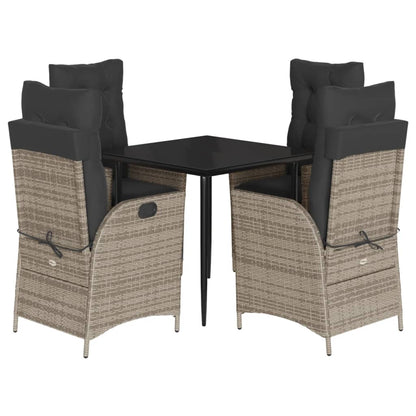 vidaXL 5-tlg. Garten-Essgruppe mit Kissen Grau Poly Rattan