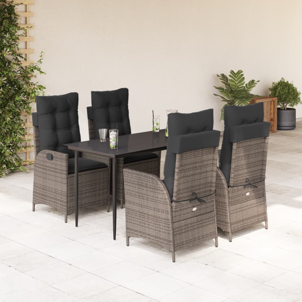vidaXL 5-tlg. Garten-Essgruppe mit Kissen Grau Poly Rattan