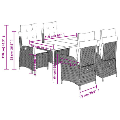 vidaXL 5-tlg. Garten-Essgruppe mit Kissen Grau Poly Rattan