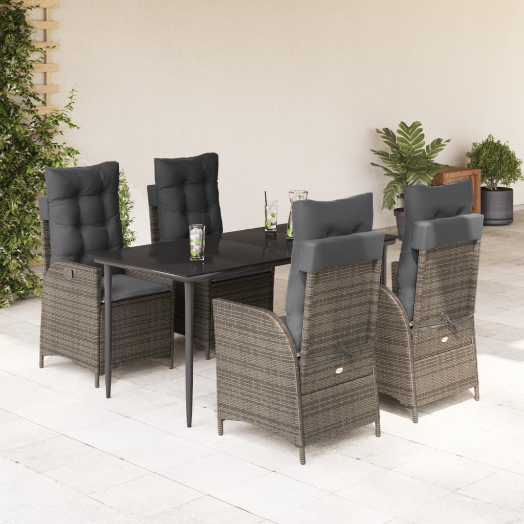 vidaXL 5-tlg. Garten-Essgruppe mit Kissen Grau Poly Rattan