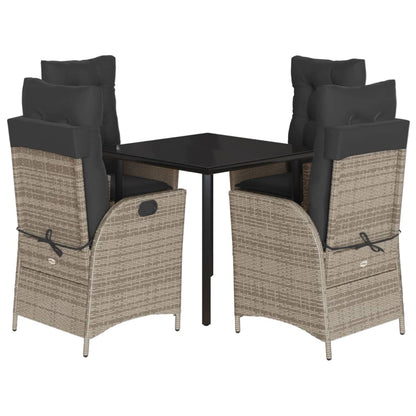 vidaXL 5-tlg. Garten-Essgruppe mit Kissen Grau Poly Rattan