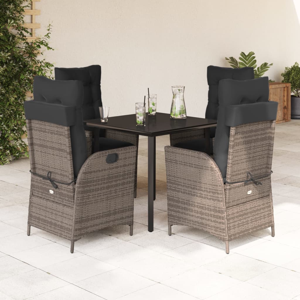 vidaXL 5-tlg. Garten-Essgruppe mit Kissen Grau Poly Rattan