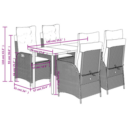 vidaXL 5-tlg. Garten-Essgruppe mit Kissen Grau Poly Rattan