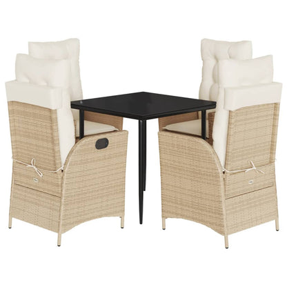 vidaXL 5-tlg. Garten-Essgruppe mit Kissen Beige Poly Rattan