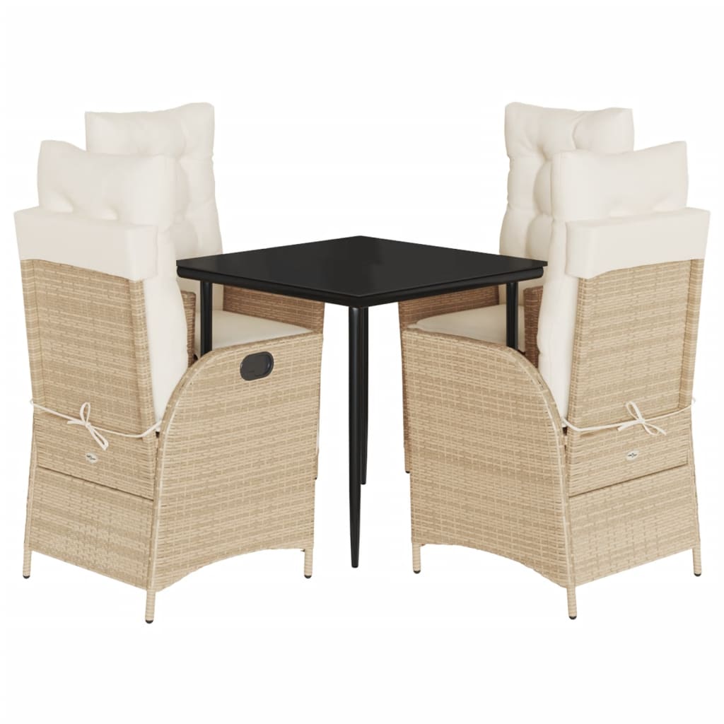 vidaXL Ensemble repas de jardin 5 pcs avec coussins Résine tressée Beige