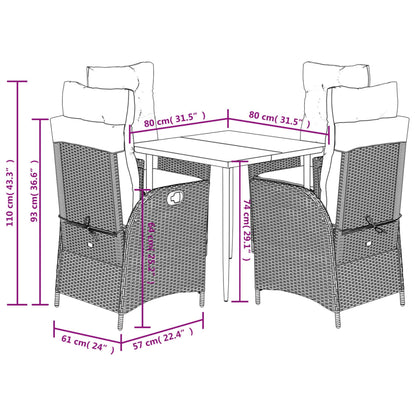 vidaXL Ensemble repas de jardin 5 pcs avec coussins Résine tressée Beige