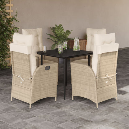 vidaXL Ensemble repas de jardin 5 pcs avec coussins Résine tressée Beige