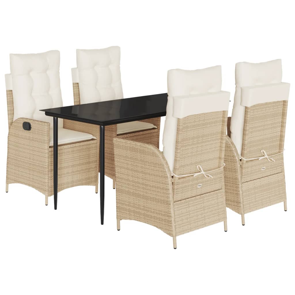vidaXL Ensemble repas de jardin 5 pcs avec coussins Résine tressée Beige