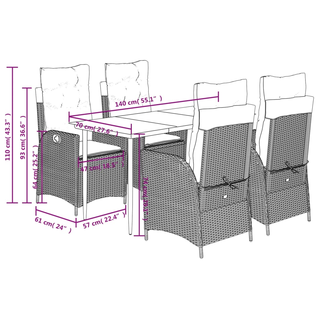 vidaXL Ensemble repas de jardin 5 pcs avec coussins Résine tressée Beige