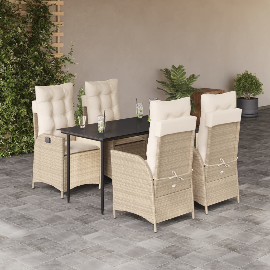 vidaXL Ensemble repas de jardin 5 pcs avec coussins Résine tressée Beige