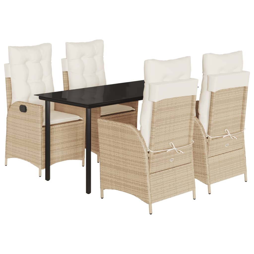 vidaXL 5-tlg. Garten-Essgruppe mit Kissen Beige Poly Rattan