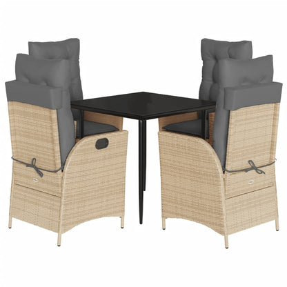 vidaXL Ensemble repas de jardin 5 pcs avec coussins Résine tressée Beige