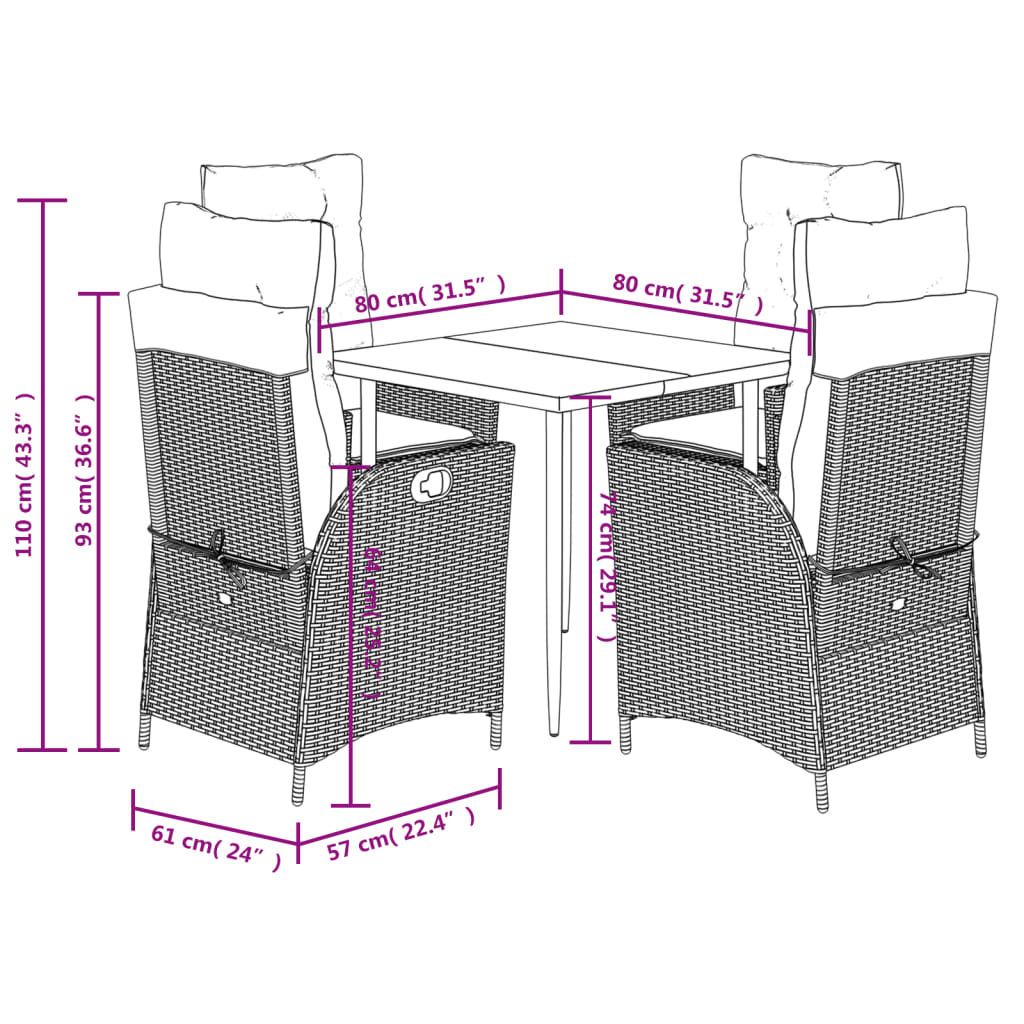 vidaXL Ensemble repas de jardin 5 pcs avec coussins Résine tressée Beige